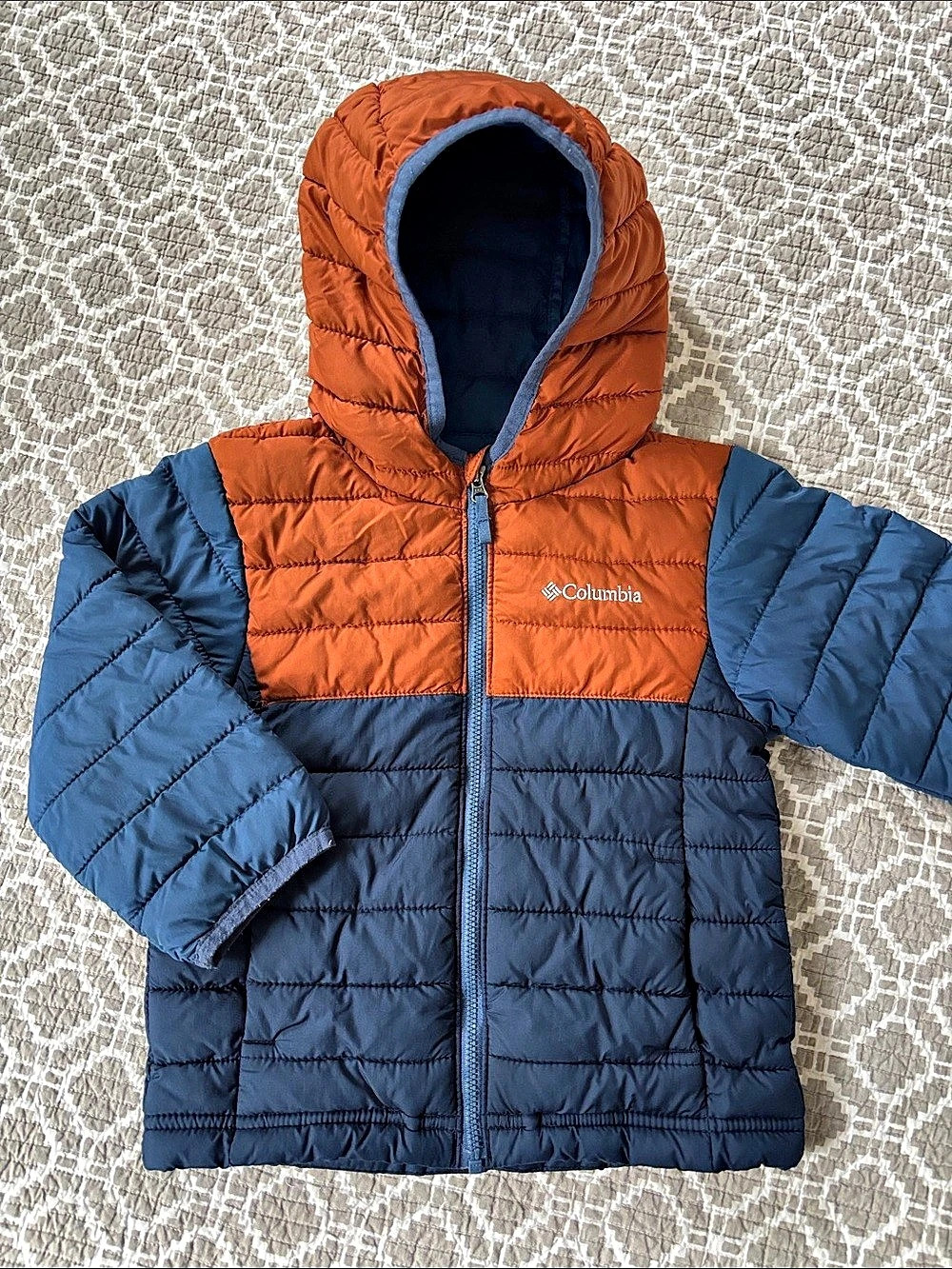 Columbia Toddler Powder Lite Hooded Jacket Blue & Orange Boys 3T